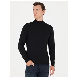 Siyah Slim Fit Yarım Balıkçı Basic Triko Kazak