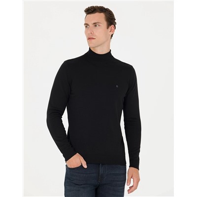 Siyah Slim Fit Yarım Balıkçı Basic Triko Kazak
