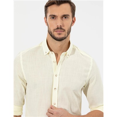 Sarı Slim Fit Uzun Kollu Gömlek