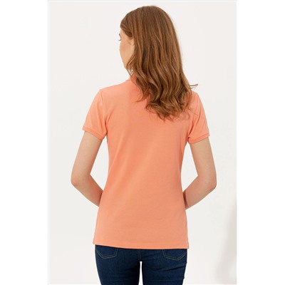 Kadın Somon Basic Polo Yaka Tişört