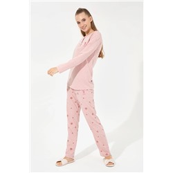 Kadın Pembe Melanj Pijama Takımı