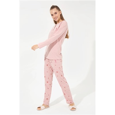 Kadın Pembe Melanj Pijama Takımı