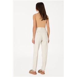Kadın Su Yeşili Carrot High Waist Kanvas Pantolon