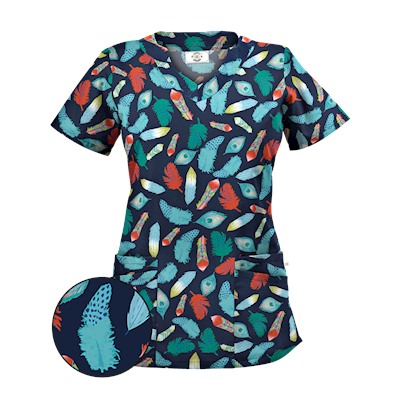 Happy Scrubs® Birds Of A Feather Navy Print Scrub Top