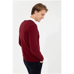 Erkek Bordo V - Yaka Basic Triko Kazak