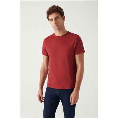 Avva Erkek Bordo %100 Pamuk Nefes Alan Bisiklet Yaka Slim Fit T-shirt E001000