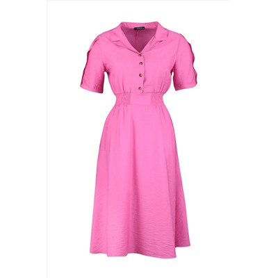 Pembe Gipe ve Düğme Detaylı Dokuma Elbise TBBSS22EL1563