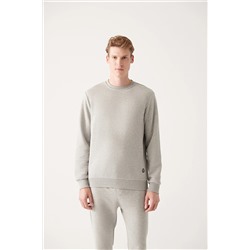 Avva Erkek Gri Bisiklet Yaka Içi Polarlı 3 Iplik Pamuklu Regular Fit Standart Kesim Unisex Sweatshirt E001017