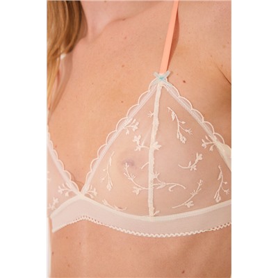 Sujetador triangular NATURAL sin aro tul bordado