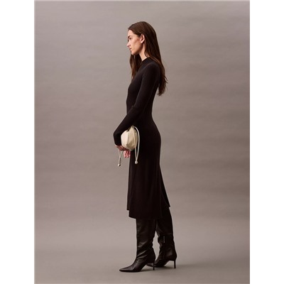 Smooth Cotton Rib Mock Neck Sweater Dress