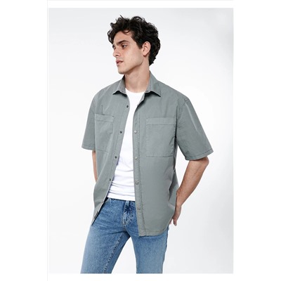 Mavi Gri Gömlek Loose Fit / Bol Rahat Kesim 0210640-70098