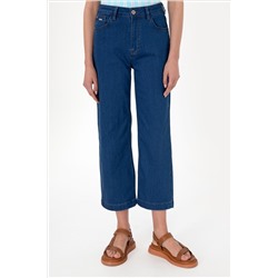 Kadın Mavi Loose Cropped Fit Jean Pantolon