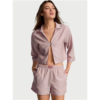 Modal-Cotton 3/4-Sleeve Flyaway Shirt & Short Pajama Set