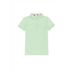 Kız Çocuk Mint Yeşili Basic Polo Yaka Tişört