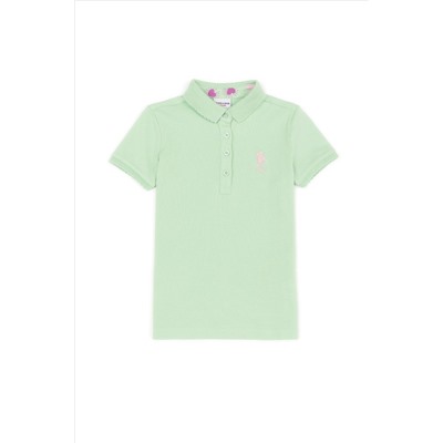 Kız Çocuk Mint Yeşili Basic Polo Yaka Tişört