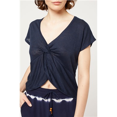 Top de lino Nahuda Azul marino