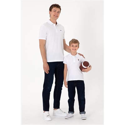 Erkek Regular Fit Polo Yaka Beyaz Basic Tişört