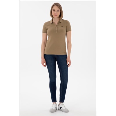 Kadın Haki Basic Polo Yaka Tişört
