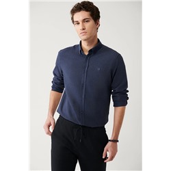 Avva Erkek Lacivert Düğmeli Yaka Balıksırtı Flanel Regular Fit Gömlek B002033