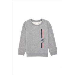 Erkek Çocuk Gri Melanj Basic Bisiklet Yaka Sweatshirt
