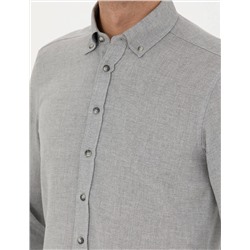 Gri Slim Fit Uzun Kollu Gömlek