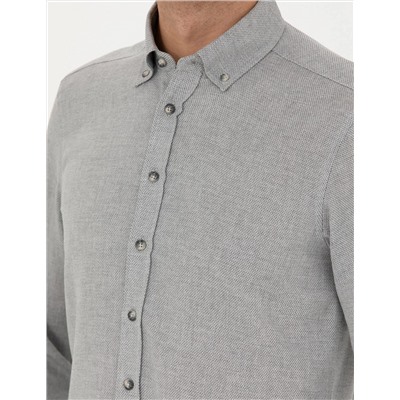 Gri Slim Fit Uzun Kollu Gömlek