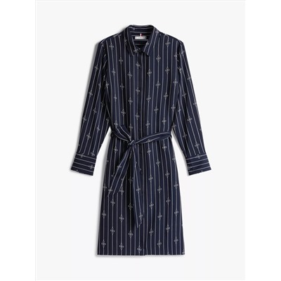 Rope Print Belted Midi Shirtdress