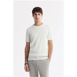 Avva, Erkek Ekru Bisiklet Yaka Boyuna Ajurlu Triko T-shirt A51Y5023