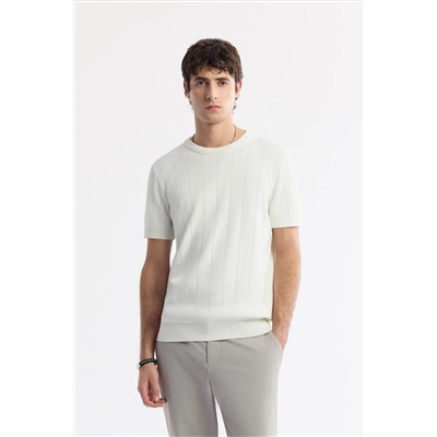 Avva, Erkek Ekru Bisiklet Yaka Boyuna Ajurlu Triko T-shirt A51Y5023