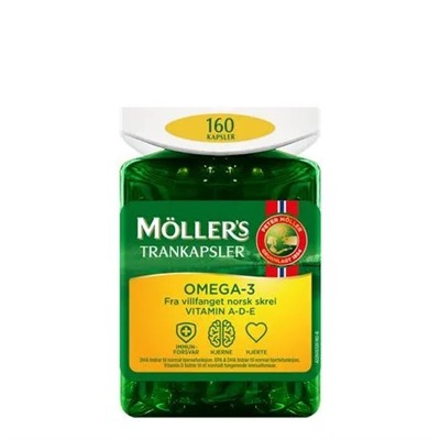 Витамины Омега-3, D и A, E Omega-3 160 капсул Moller's trankapsler