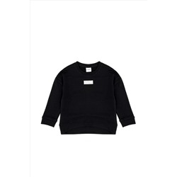 Kız Çocuk Siyah Basic Bisiklet Yaka Sweatshirt