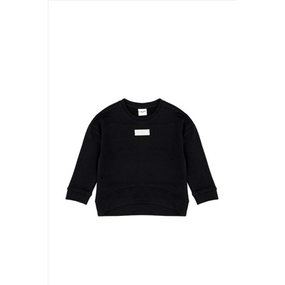 Kız Çocuk Siyah Basic Bisiklet Yaka Sweatshirt