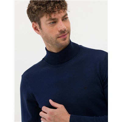 Açık Lacivert Slim Fit Balıkçı Yaka Basic Triko Kazak