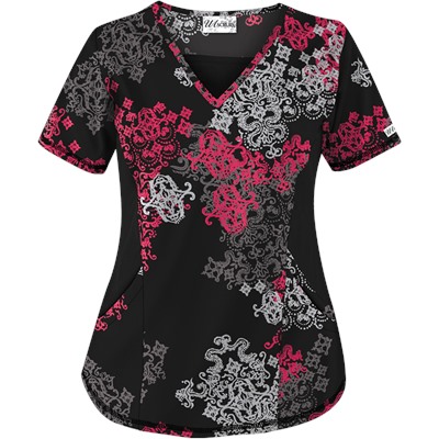 UA Exotica Black Print Scrub Top