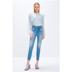 Vaquero skinny fit 7/8 de tiro alto Azul claro