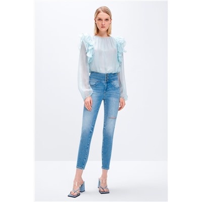 Vaquero skinny fit 7/8 de tiro alto Azul claro