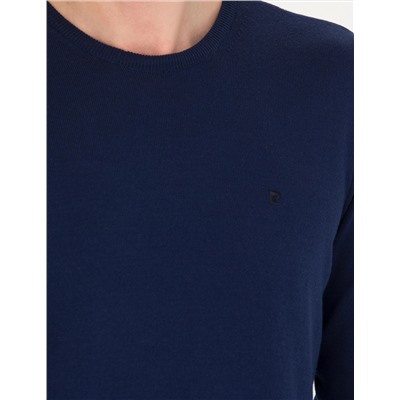 Açık Lacivert Slim Fit Bisiklet Yaka Basic Triko Kazak