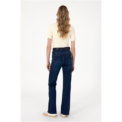 Kadın Koyu Mavi Slim Flare Fit Jean Pantolon
