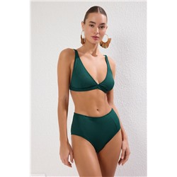 Trendyolmilla Zümrüt Yeşili Üçgen Dokulu Yüksek Bel Regular Bikini Takımı TBESS25BT00117