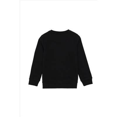 Erkek Çocuk Siyah Basic Bisiklet Yaka Sweatshirt