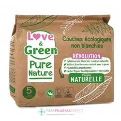 Love&Green Pure Nature - Couches Écologiques Non Blanchies - Taille 5 - 11 à 25kg - 33 couches