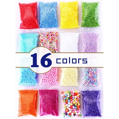 Tawadi Foam Beads for Slime - 3 Size Craft Foam Balls for DIY Crafts Supplies -16 Pack Slime Beads for Homemade Slime Making - Floam Beads for Soft Clay and Home Decoration (16 Pack)