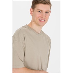 Erkek Haki Comfort Long Bisiklet Yaka Tişört