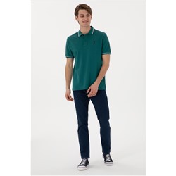 Erkek Regular Fit Polo Yaka Koyu Yeşil Basic Tişört