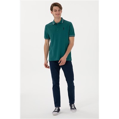 Erkek Regular Fit Polo Yaka Koyu Yeşil Basic Tişört
