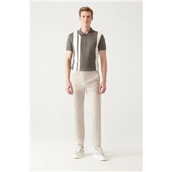 Avva Erkek Bej Armürlü Slim Fit Esnek Chino Kanvas Pantolon B003002