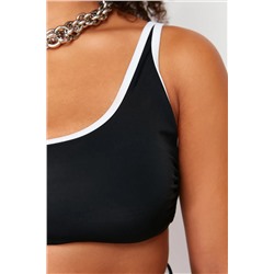 Siyah Kontrast Biye Detaylı Bralette Büyük Beden Bikini Üstü TBBSS24CT00008