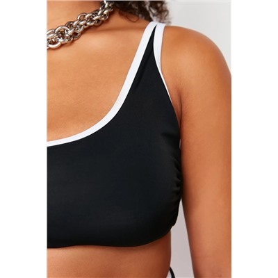 Siyah Kontrast Biye Detaylı Bralette Büyük Beden Bikini Üstü TBBSS24CT00008