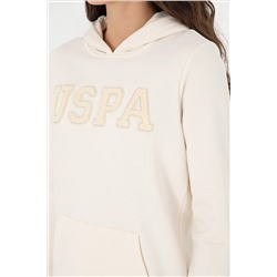 Kadın Krem Basic Kapüşonlu Sweatshirt