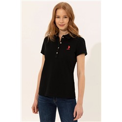 Kadın Siyah Basic Polo Yaka Tişört